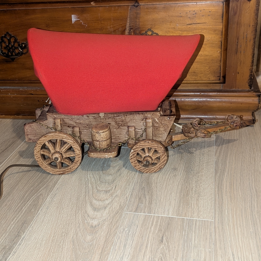 Vintage Wooden Wagon with Red Canopy